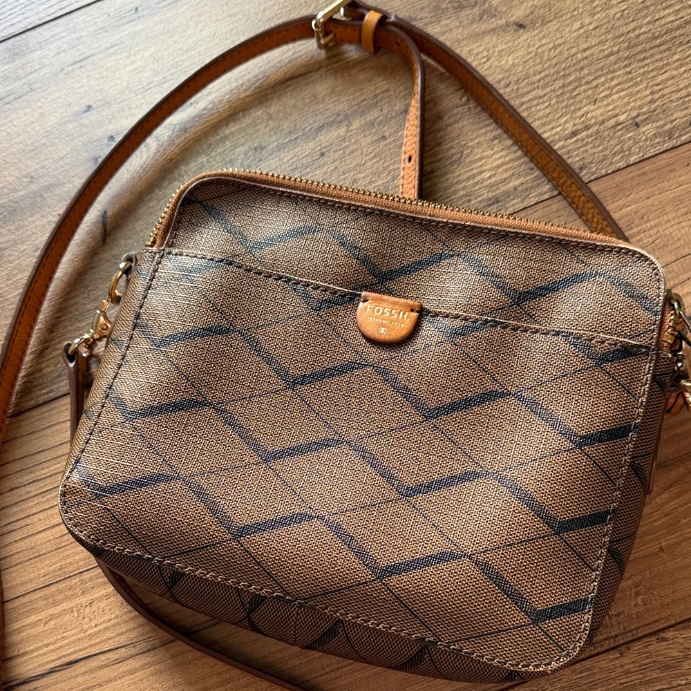 Fossil Corey Geometric Chevron Crossbody Bag - Earthy Minimalist EUC - Picture 1 of 9